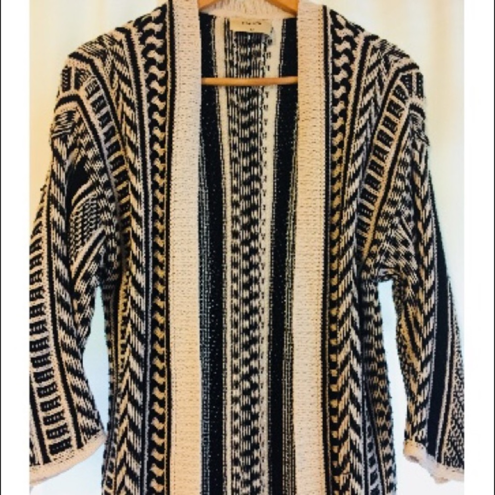 Knitted black and cream long cardigan